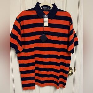 Ralph Lauren Orange and Navy Striped Polo Shirt